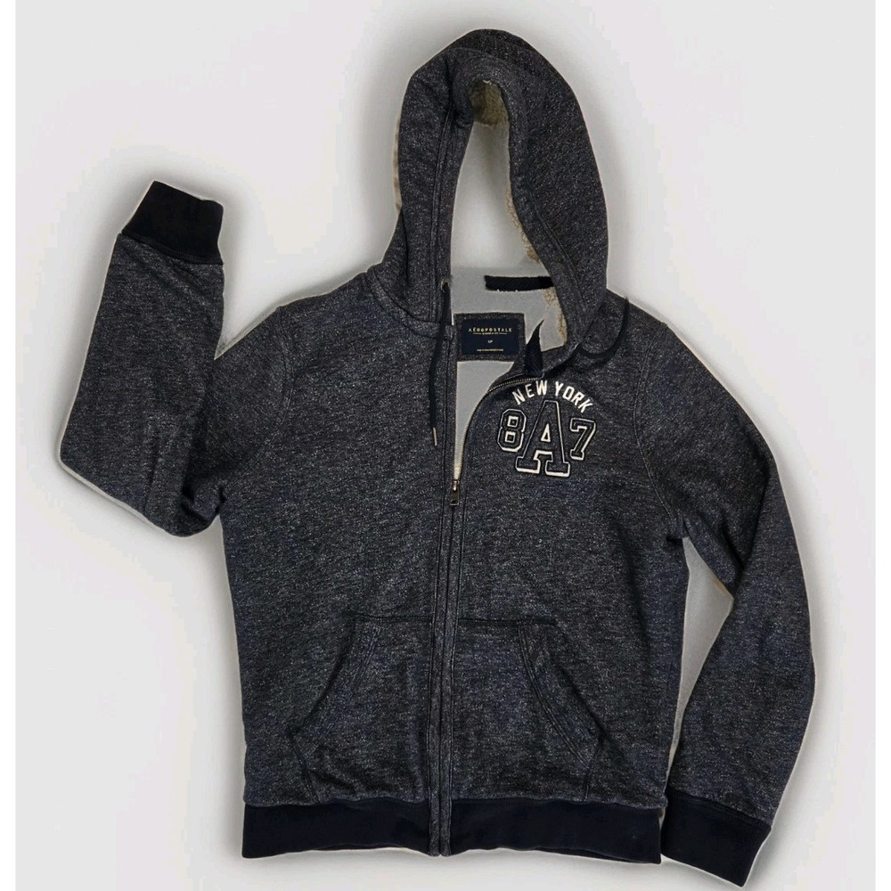 Aeropostale Faux Sherpa Lined Full Zip Jacket Hoodie New York‎ 87 Mens Size XL